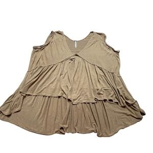 Free People Women's Babydoll Tunic Top Brown‎ Sleeveless Tiered Flowy S